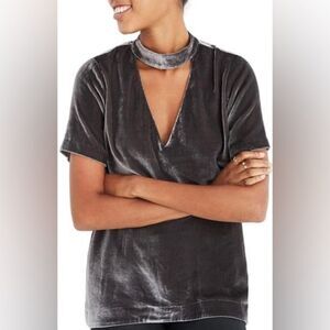 Madewell Women's Large Velvet Cutout Short Sleeve Blouse Size Small EUC